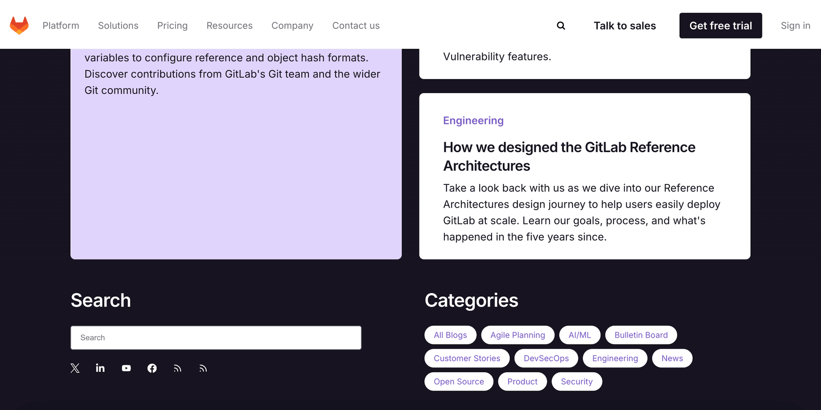 example of Gitlab's blog categories